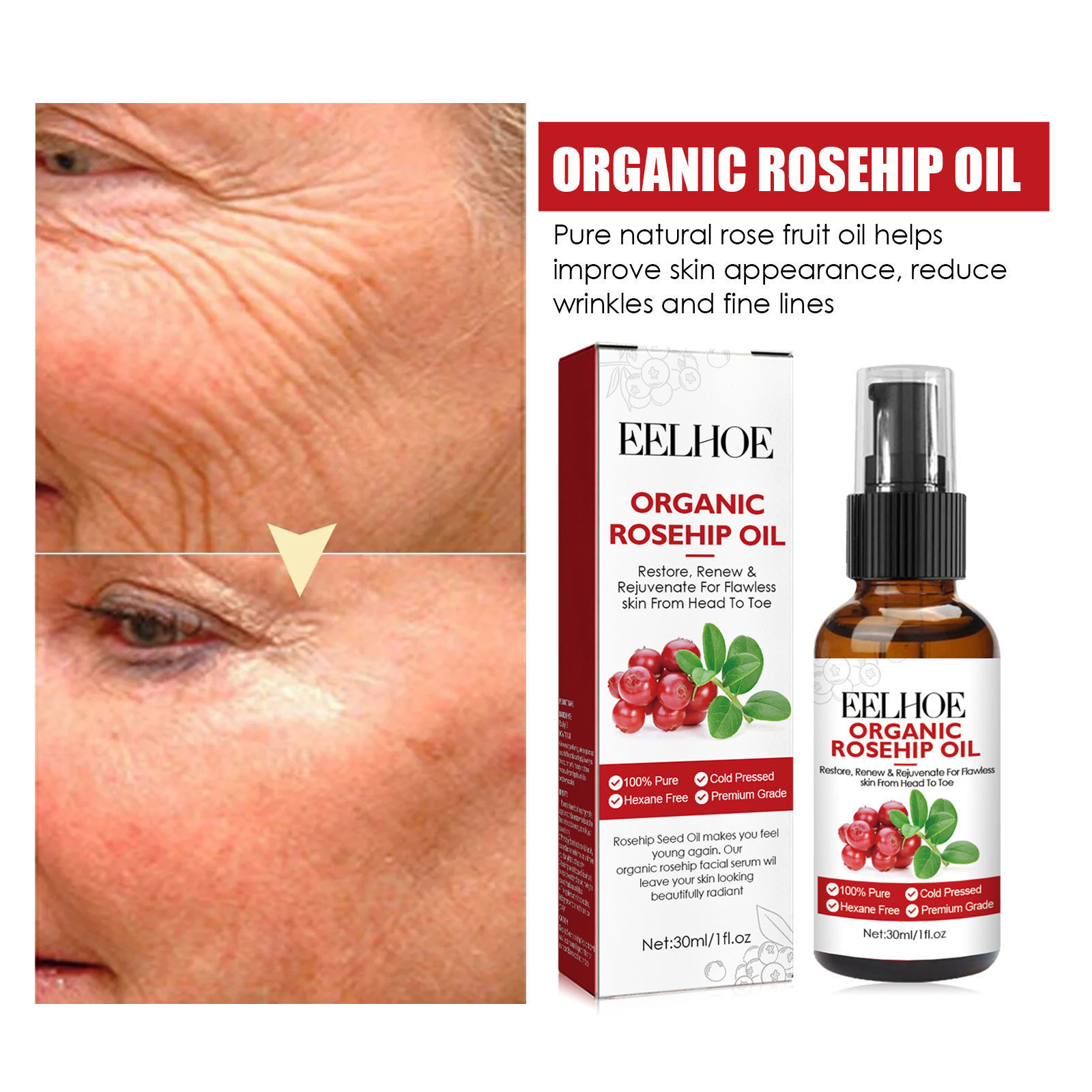 30ml Rosehip Oil Facial Serum  - Face Oil Rosehip recension och pris